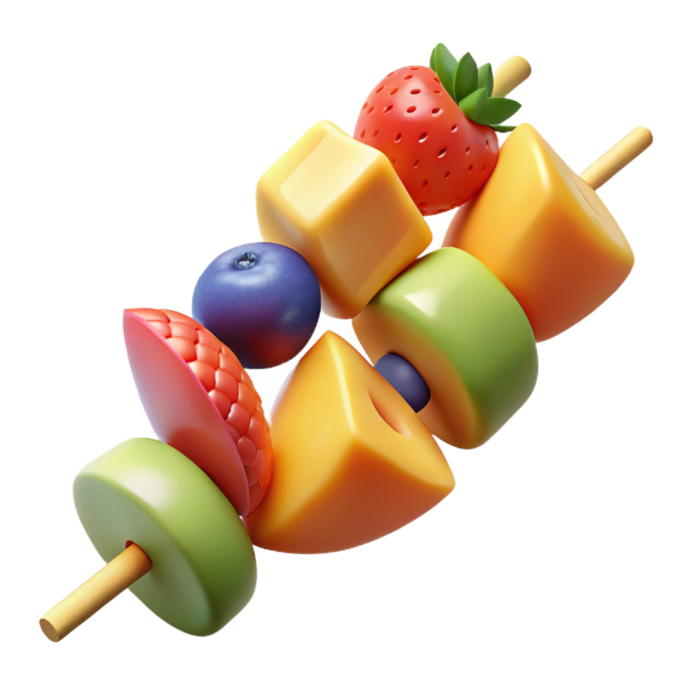 melancholic wonderful Fruit kebab skewer, assorteberries anmelon, soft lighting, top-down view, detaileillustration, isolateon transparent background,high-resolution product photography genuine png