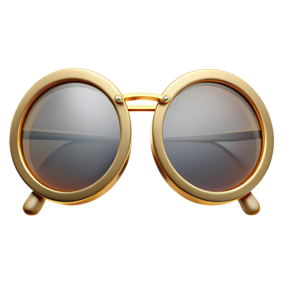 dramatic abstract Sunglasses with rounframes, mirrorelenses, golmetal accents, studio lighting, front view, with transparent background,high-resolution product photography exclusive png