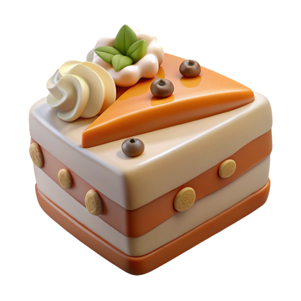 enchanting tropical Carrot cake slice, cream cheese frosting, walnuts, dramatic lighting, detaileillustration, isolateon transparent background,high-resolution product photography sharp png