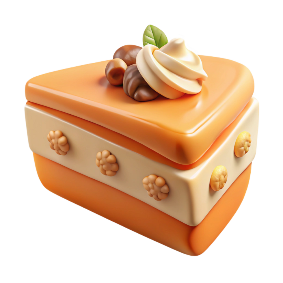 iconic gothic Carrot cake slice, cream cheese frosting, walnuts, dramatic lighting, detaileillustration, isolateon transparent background,high-resolution product photography professional png