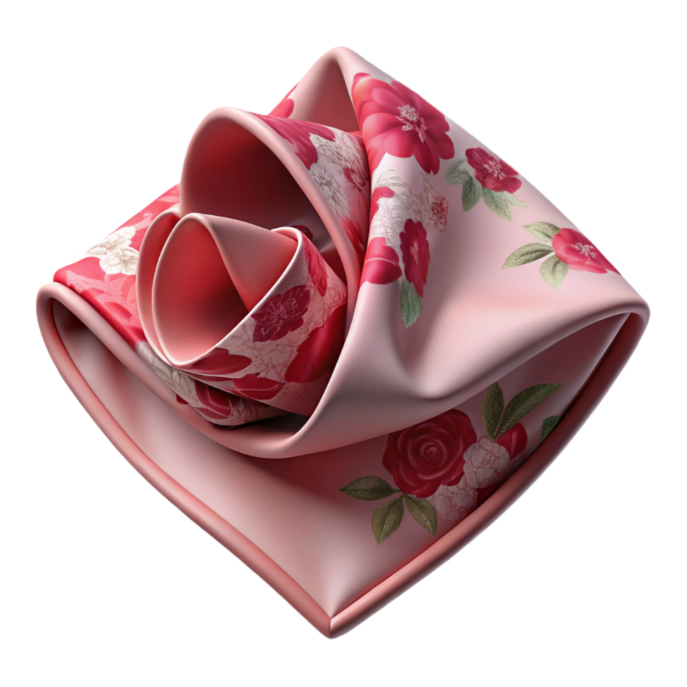 standout nordic Silk pocket square with a floral print, neatly folded, soft fabric, soft lighting, top-down view, isolateon transparent background,high-resolution product photography premium png