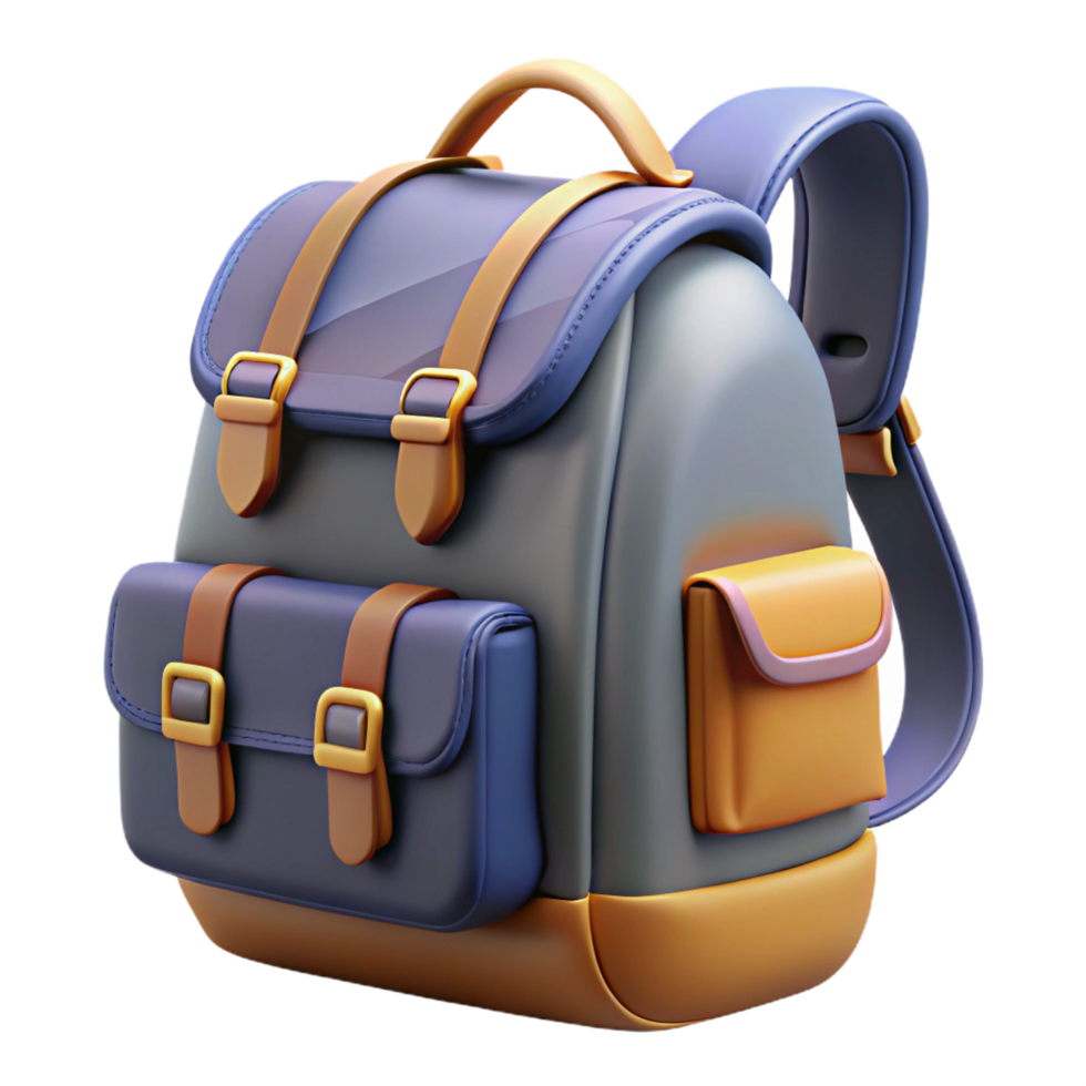 unforgettable mid-century Backpack with multiple compartments, adjustable straps, nylon fabric, studio lighting, front view, with transparent background,high-resolution product photography refined png