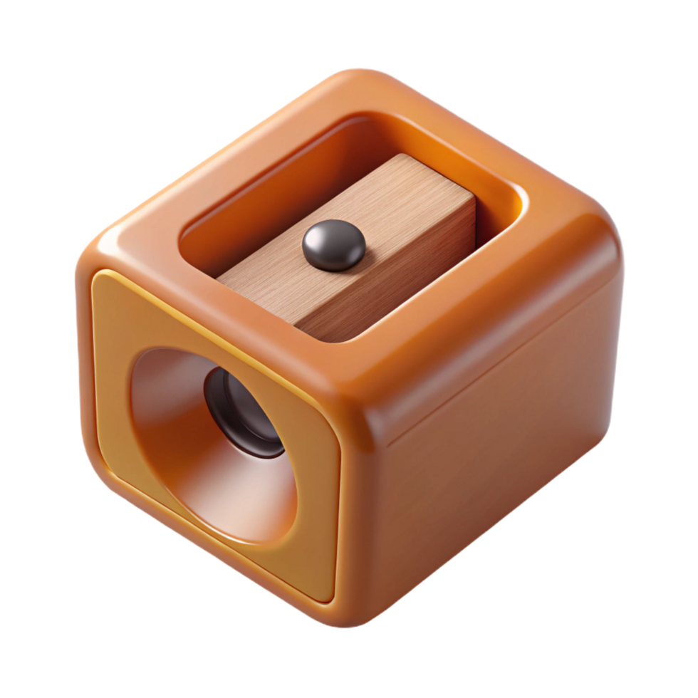 sumptuous signature A wooden pencil sharpener with a single pencil inserted, matte finish, studio lighting, isolateon transparent background,high-resolution product photography png