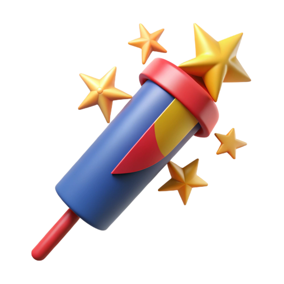 breathtaking artistic Roman candle firework shooting colorful stars, dramatic lighting, side view, isolateon transparent background,high-resolution product photography studio quality png