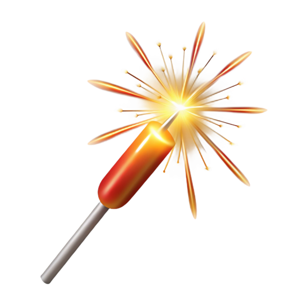 magnificent modern Single firework sparkler burning, bright light, motion blur, isolateon transparent background,high-resolution product photography refined png