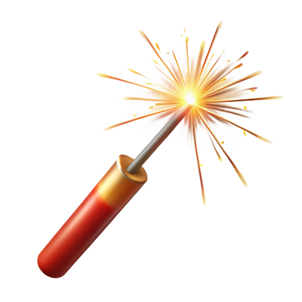 beautiful unparalleleSingle firework sparkler burning, bright light, motion blur, isolateon transparent background,high-resolution product photography png