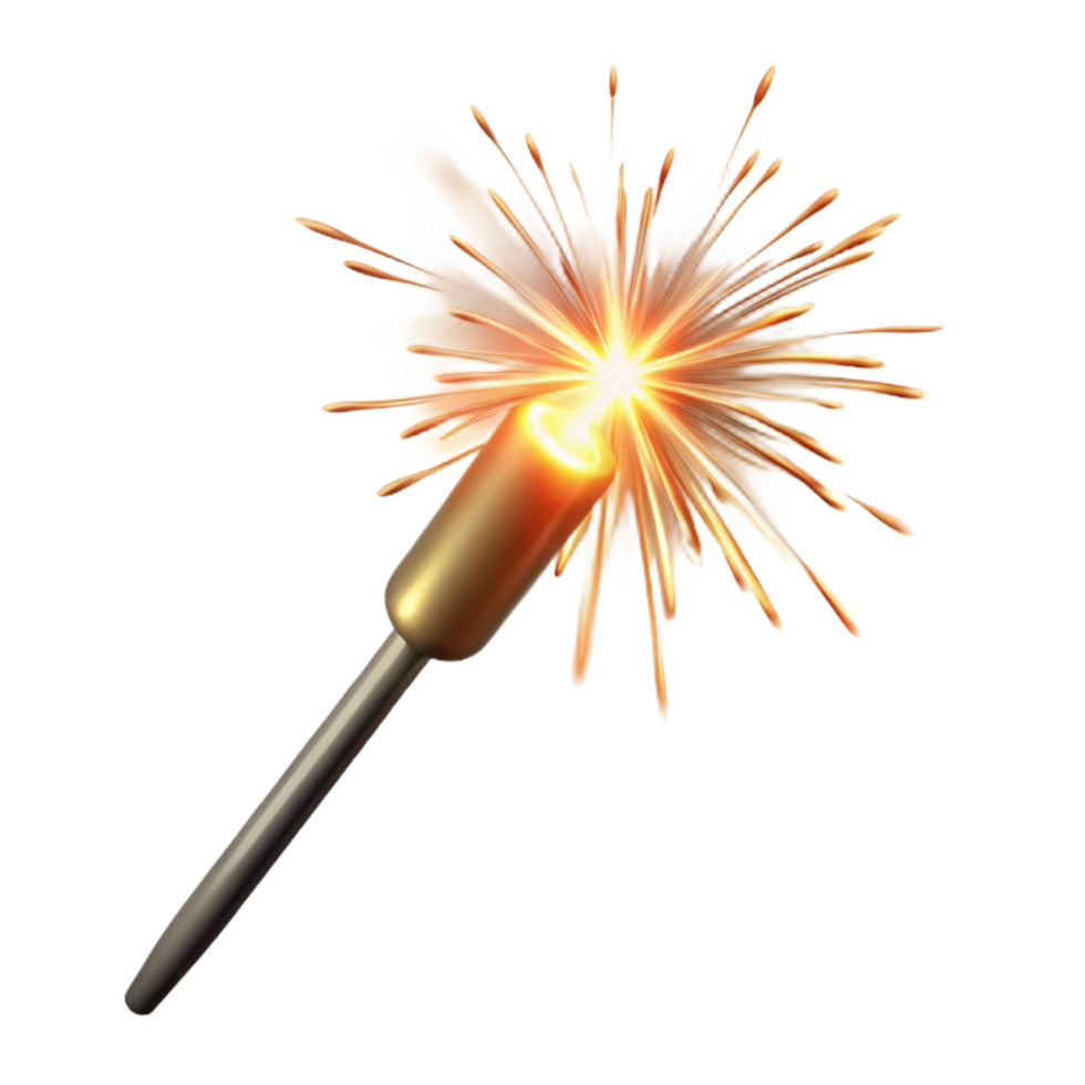 impressive quintessential Single firework sparkler burning, bright light, motion blur, isolateon transparent background,high-resolution product photography png