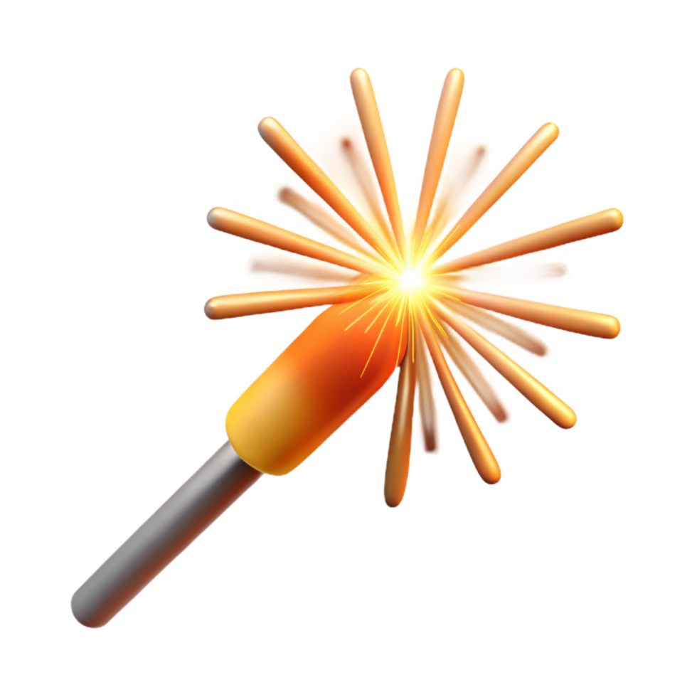 mesmerizing dramatic organic Single firework sparkler burning, bright light, motion blur, isolateon transparent background,high-resolution product photography refined png