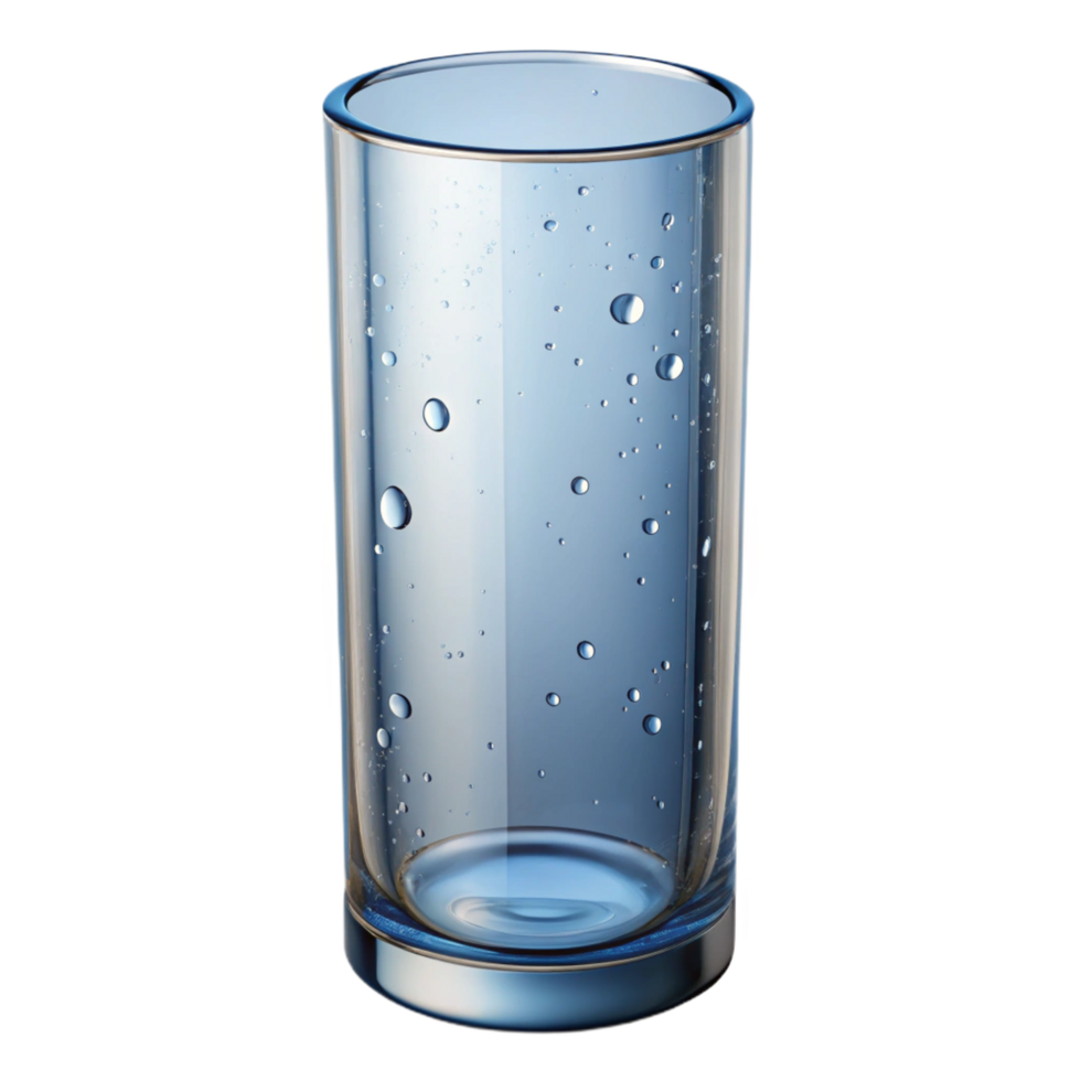 nostalgic elegant Tall, cylindrical glass vase, clear, with water droplets, studio lighting, front view, isolateon transparent background,high-resolution product photography artisan png