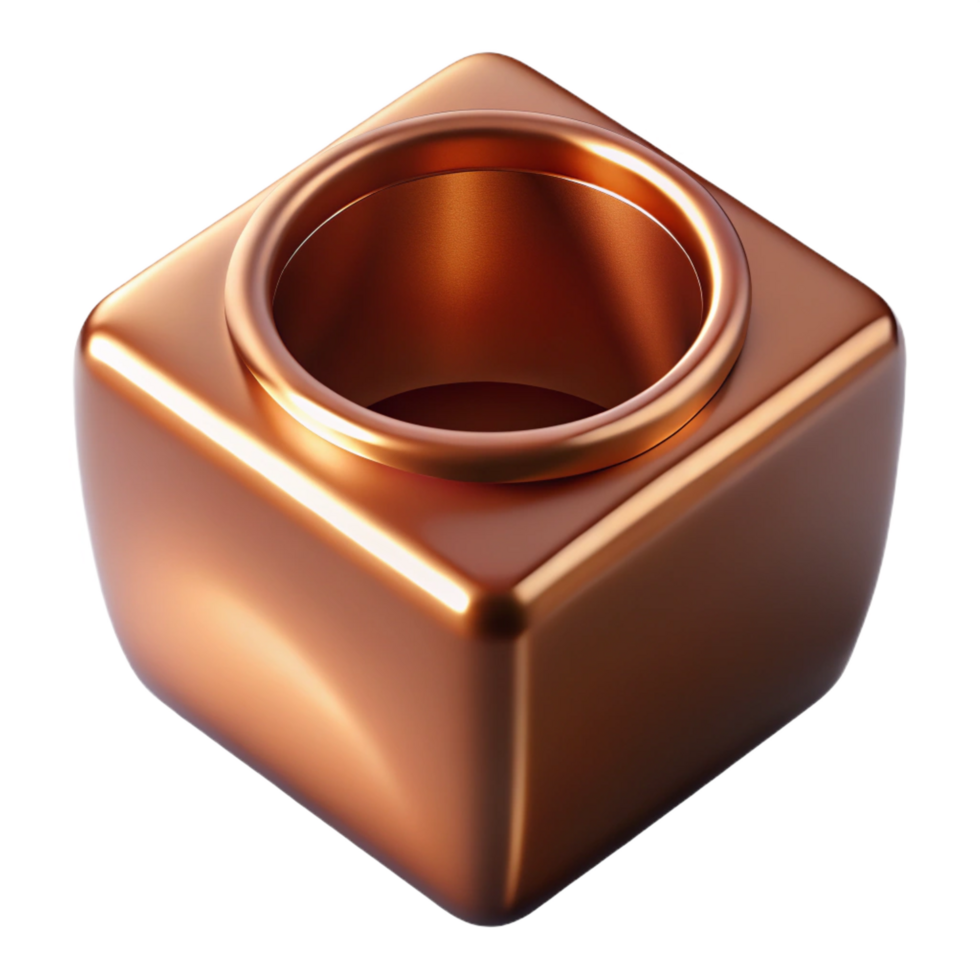 fascinating melancholic renaissance Short, square vase, metallic copper finish, dramatic lighting, top-down view, isolateon transparent background,high-resolution product photography ultra HD png
