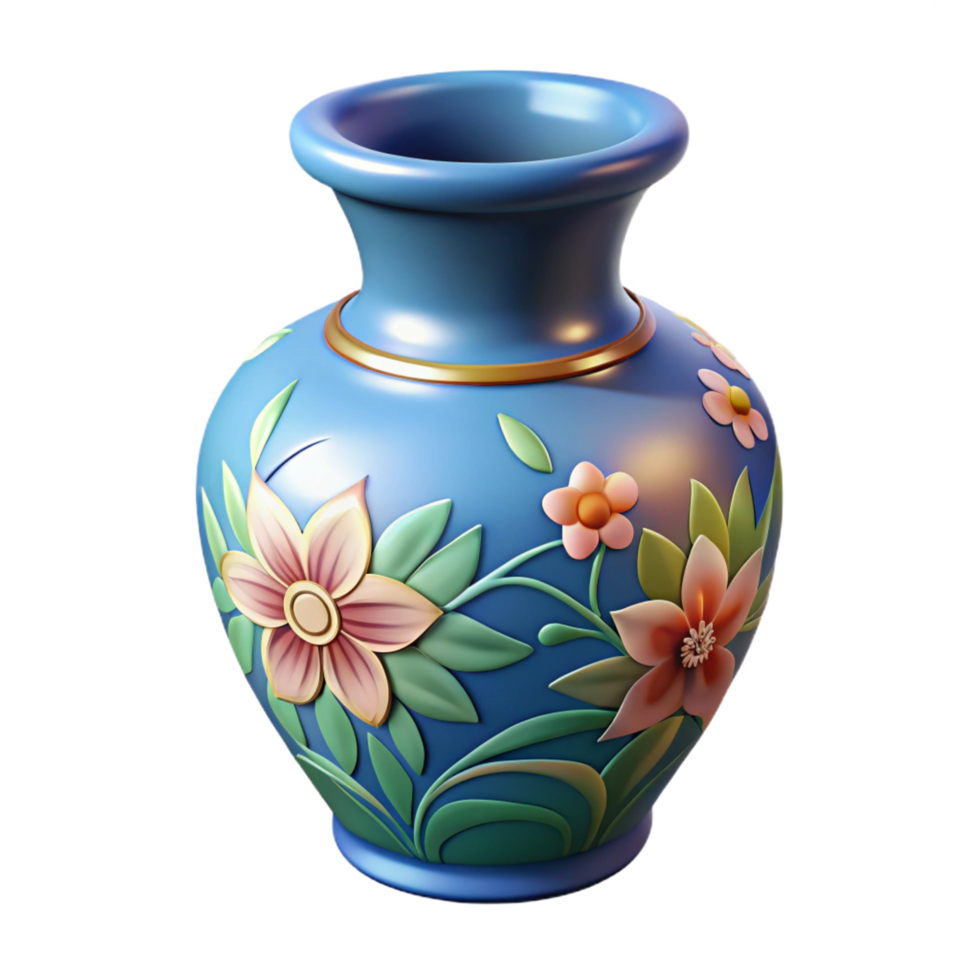 vibrant acclaimeCeramic vase, hand-paintefloral design, matte finish, soft lighting, isolateon transparent background,high-resolution product photography png