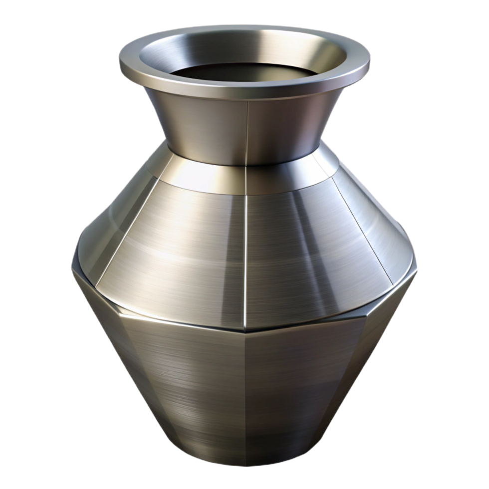 stunning inspireMetal vase, geometric design, brushenickel finish, dramatic lighting, isolateon transparent background,high-resolution product photography png