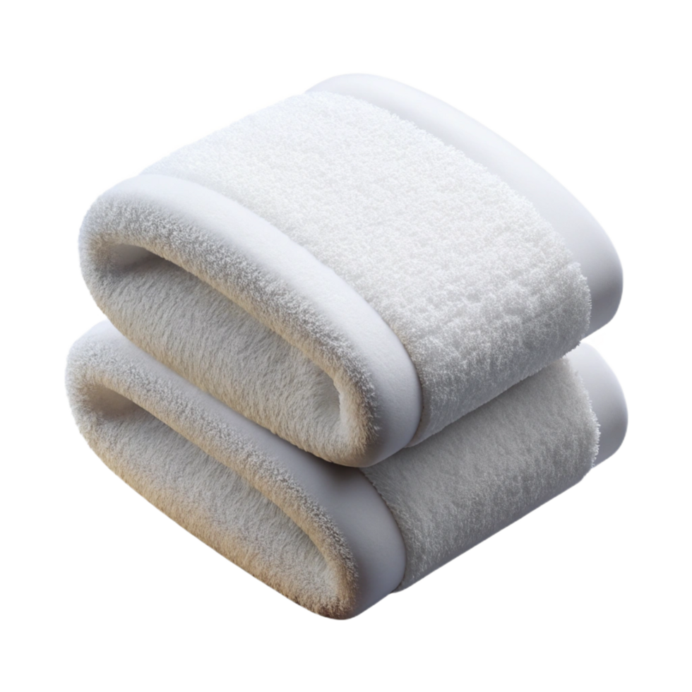 spectacular distinctive Fluffy white bath towel, foldeneatly, soft lighting, front view, isolateon transparent background,high-resolution product photography png