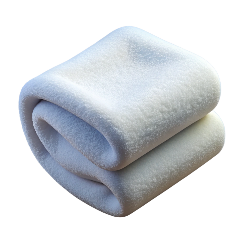 extraordinary exceptional Fluffy white bath towel, foldeneatly, soft lighting, front view, isolateon transparent background,high-resolution product photography png