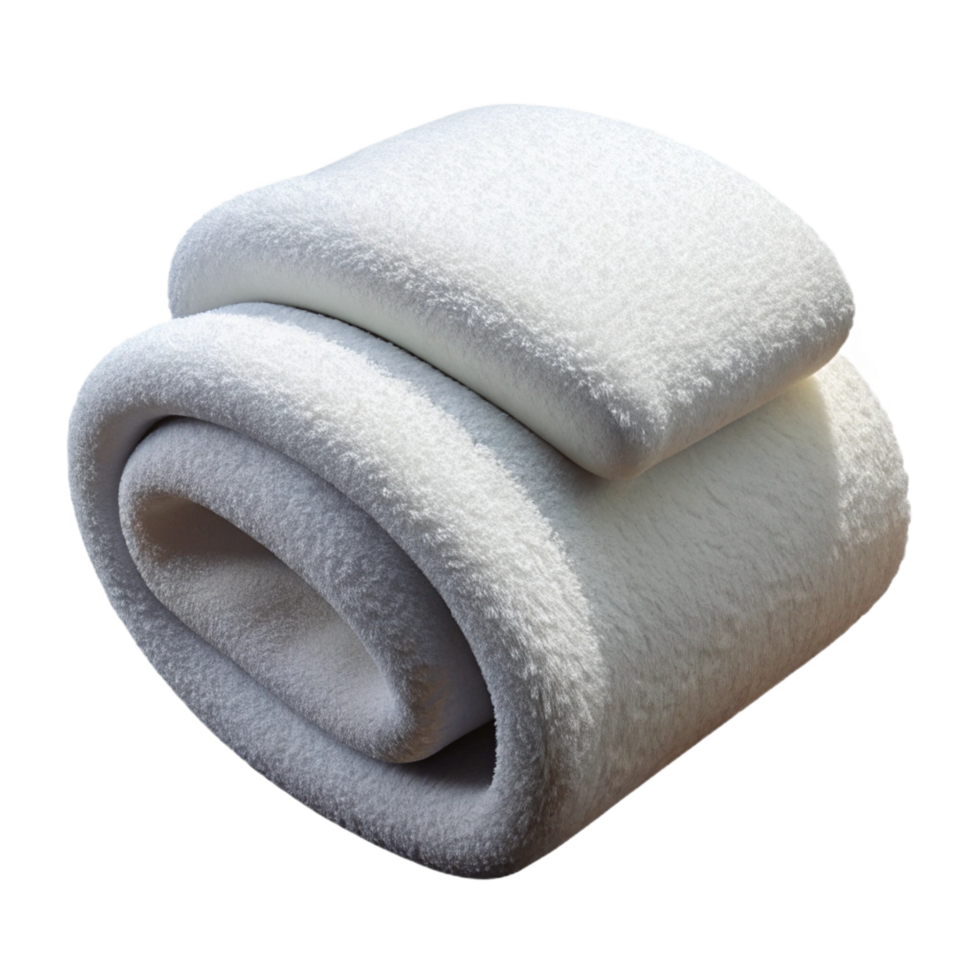 dreamy mesmerizing Fluffy white bath towel, foldeneatly, soft lighting, front view, isolateon transparent background,high-resolution product photography luxury png