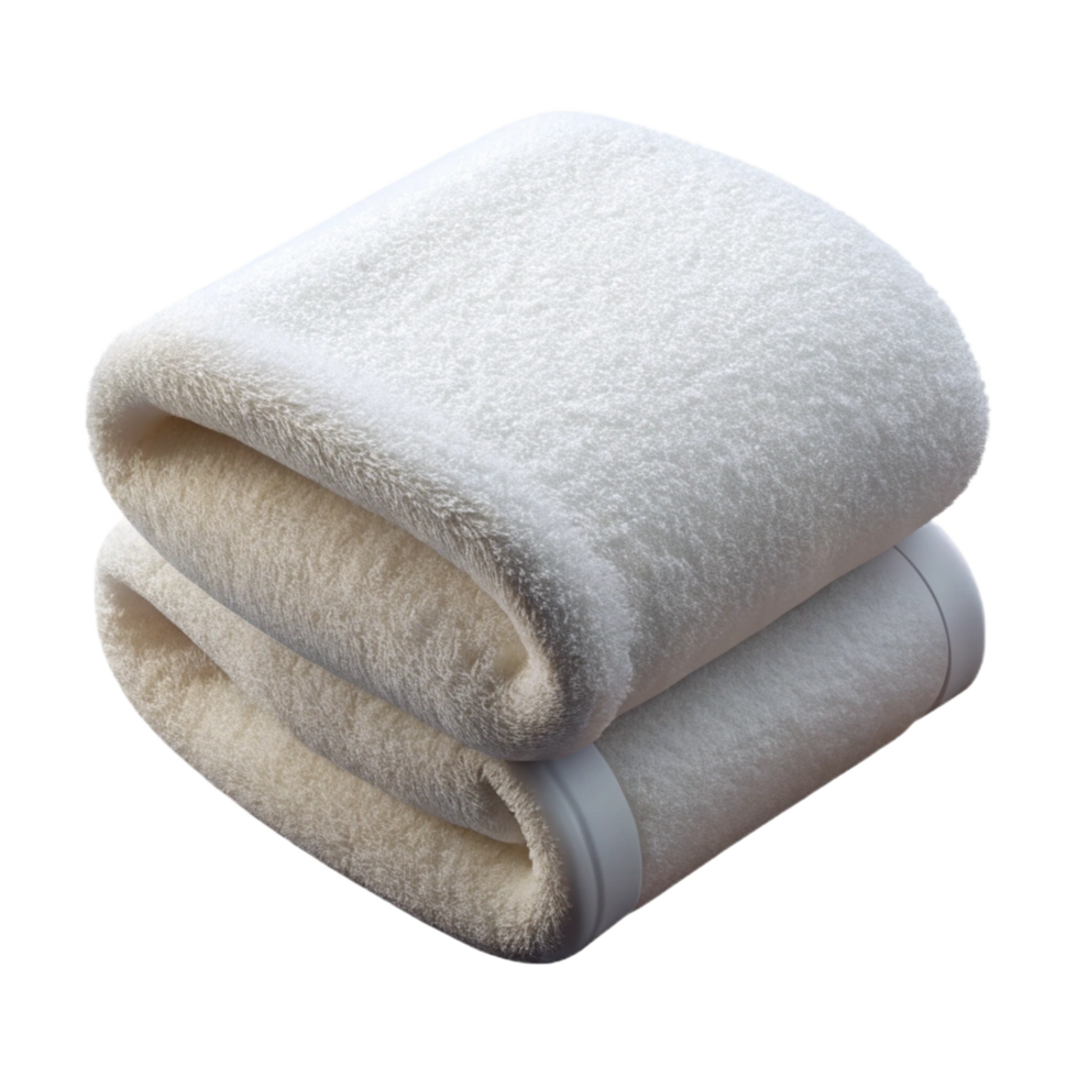 magnificent memorable Fluffy white bath towel, foldeneatly, soft lighting, front view, isolateon transparent background,high-resolution product photography png