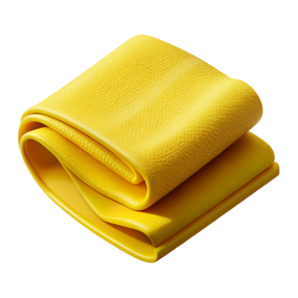 whimsical breathtaking Microfiber cleaning cloth, bright yellow, folded, studio lighting, front view, isolateon transparent background,high-resolution product photography ultra HD png