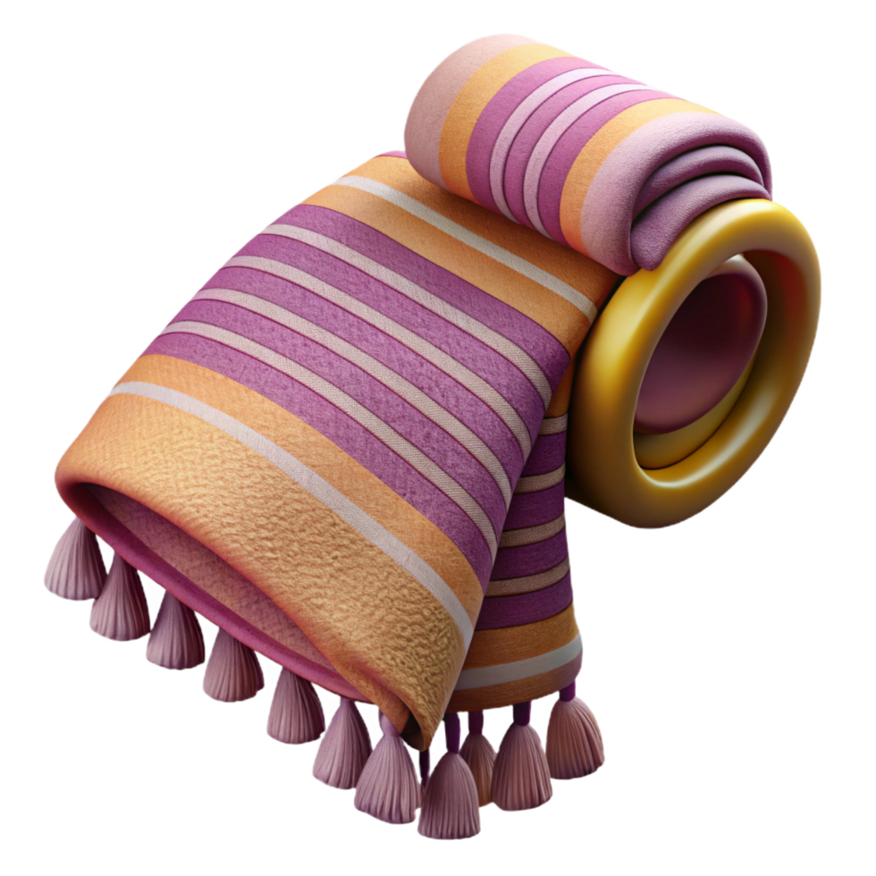 dynamic enchanting Turkish towel, intricate woven pattern, soft lighting, hanging loosely, side view, isolateon transparent background,high-resolution product photography refined png