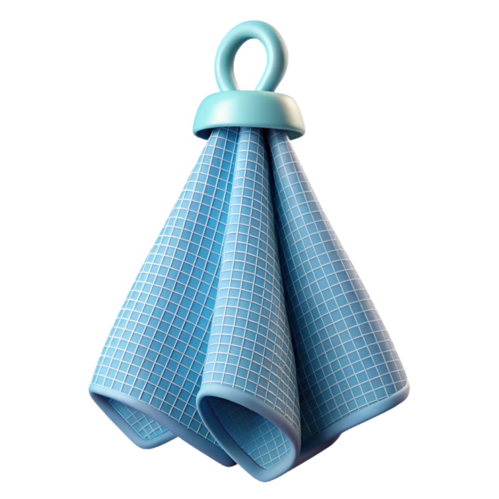 mesmerizing coastal Waffle weave kitchen towel, light blue, hanging from a hook hook not visible, soft lighting, front view, isolateon transparent background,high-resolution product photography crisp png
