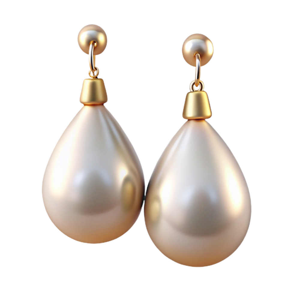 passionate wonderful A pair of elegant pearl drop earrings, shimmering under soft lighting, front view, isolateon transparent background,high-resolution product photography studio quality png