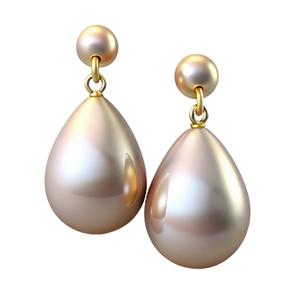 radiant passionate futuristic A pair of elegant pearl drop earrings, shimmering under soft lighting, front view, isolateon transparent background,high-resolution product photography professional png