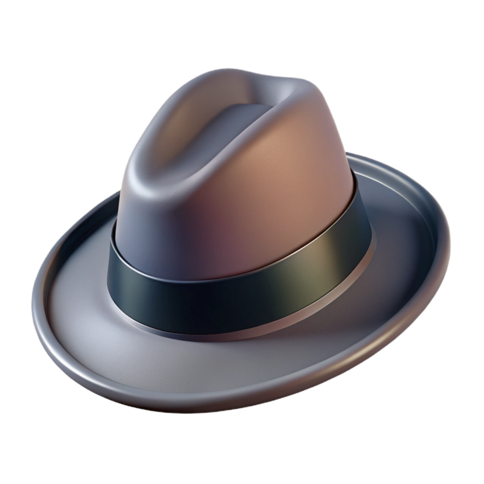 impressive artistic A stylish fedora hat made of felt, dark gray color, soft lighting, isolateon transparent background,high-resolution product photography refined png