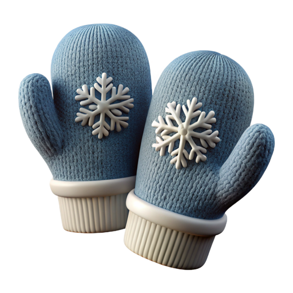 dramatic bohemian A pair of knittewool mittens with snowflake pattern, textureyarn, soft lighting, front view, isolateon transparent background,high-resolution product photography 4K png
