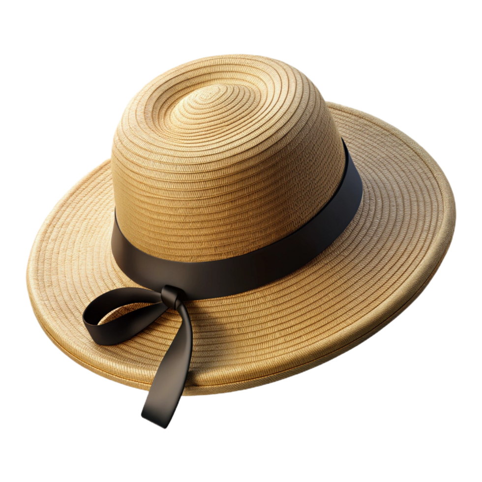 fascinating gothic A wide-brimmestraw hat with a black ribbon, woven texture, soft lighting, top-down view, isolateon transparent background,high-resolution product photography detailed png