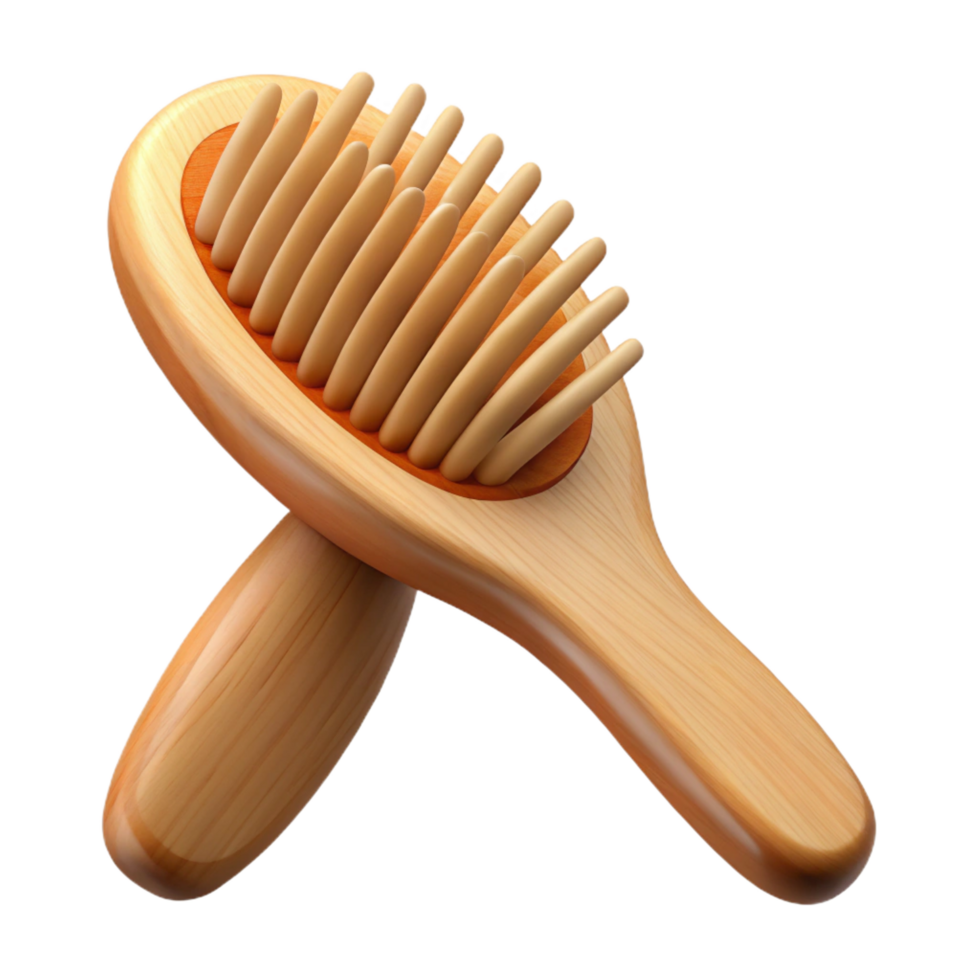 captivating creative A wooden hairbrush with natural bristles, smooth finish, soft lighting, top-down view, isolateon transparent background,high-resolution product photography elite png