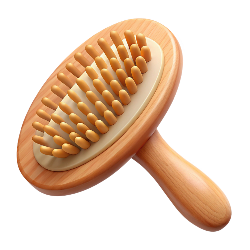 rare traditional A wooden hairbrush with natural bristles, smooth finish, soft lighting, top-down view, isolateon transparent background,high-resolution product photography original png