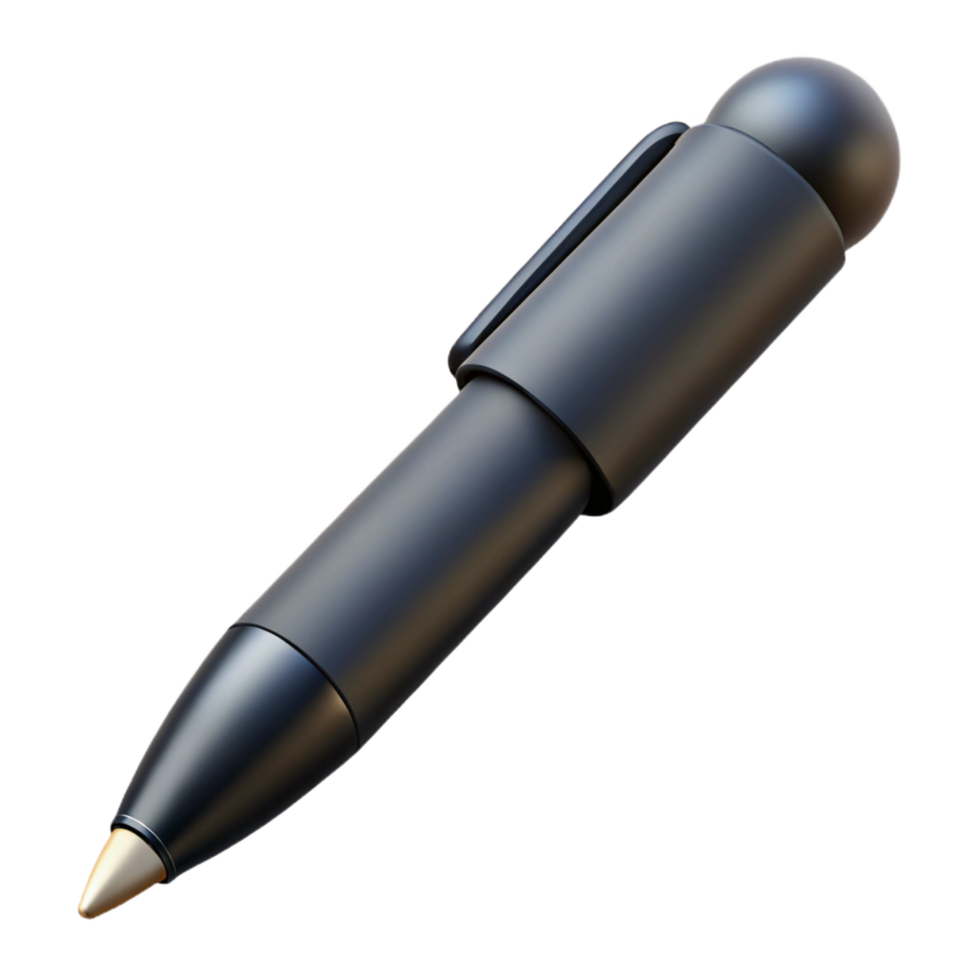 mysterious magnificent Ballpoint pen, matte black, clickeopen with nib extended, soft lighting, photorealistic, isolateon transparent background,high-resolution product photography professional png