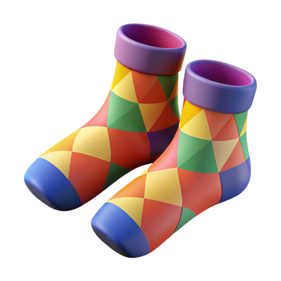 mesmerizing organic A pair of colorful socks with a geometric pattern, knittefabric, soft lighting, front view, isolateon transparent background,high-resolution product photography studio quality png
