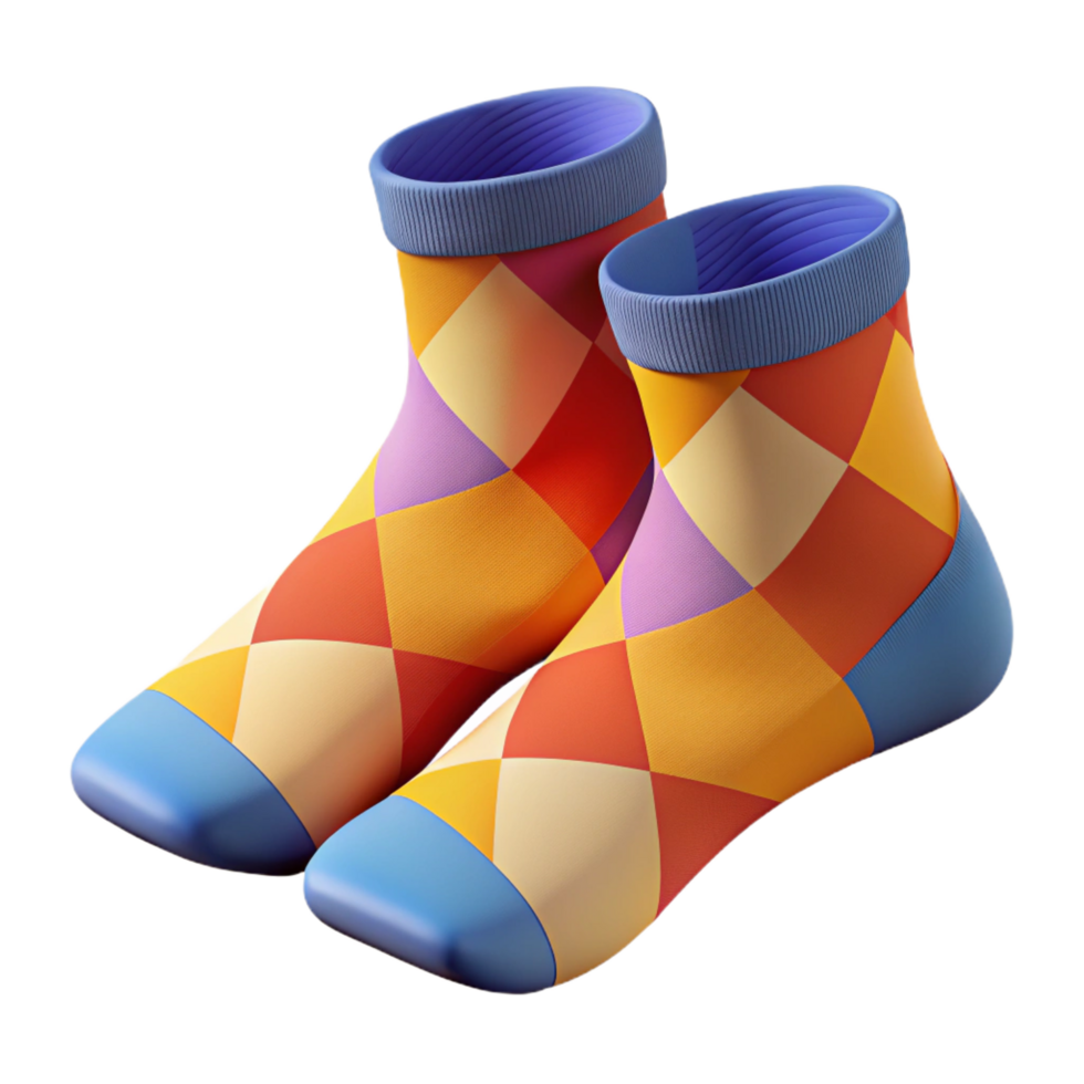 picturesque abstract A pair of colorful socks with a geometric pattern, knittefabric, soft lighting, front view, isolateon transparent background,high-resolution product photography top-tier png