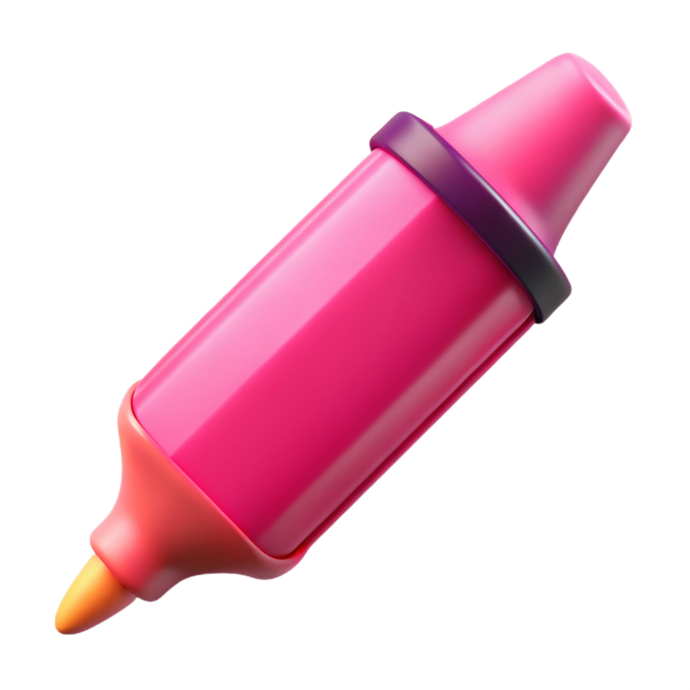 playful majestic Highlighter, fluorescent pink, cap off, nib visible, studio lighting, side view, photorealistic, isolateon transparent background,high-resolution product photography high quality png