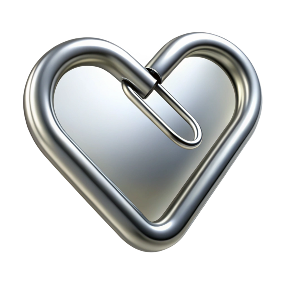 splendiabstract Paperclip, silver, bent into a heart shape, soft lighting, front view, artistic, isolateon transparent background,high-resolution product photography detailed png