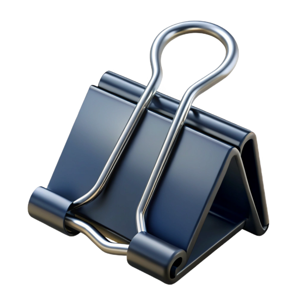 exceptional artistic Binder clip, black metal, large size, open, studio lighting, front view, photorealistic, isolateon transparent background,high-resolution product photography masterfully captured png