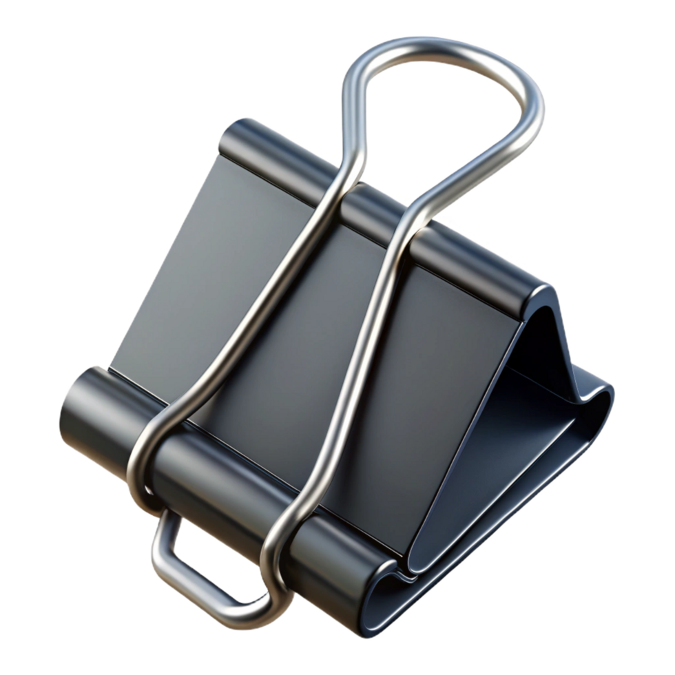 splendicreative Binder clip, black metal, large size, open, studio lighting, front view, photorealistic, isolateon transparent background,high-resolution product photography authentic png