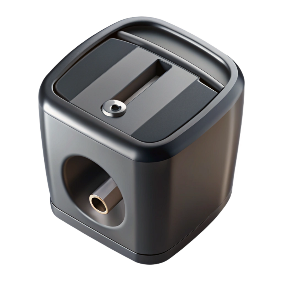 timeless urban Pencil sharpener, electric, black plastic, shavings receptacle full, studio lighting, photorealistic, isolateon transparent background,high-resolution product photography studio quality png