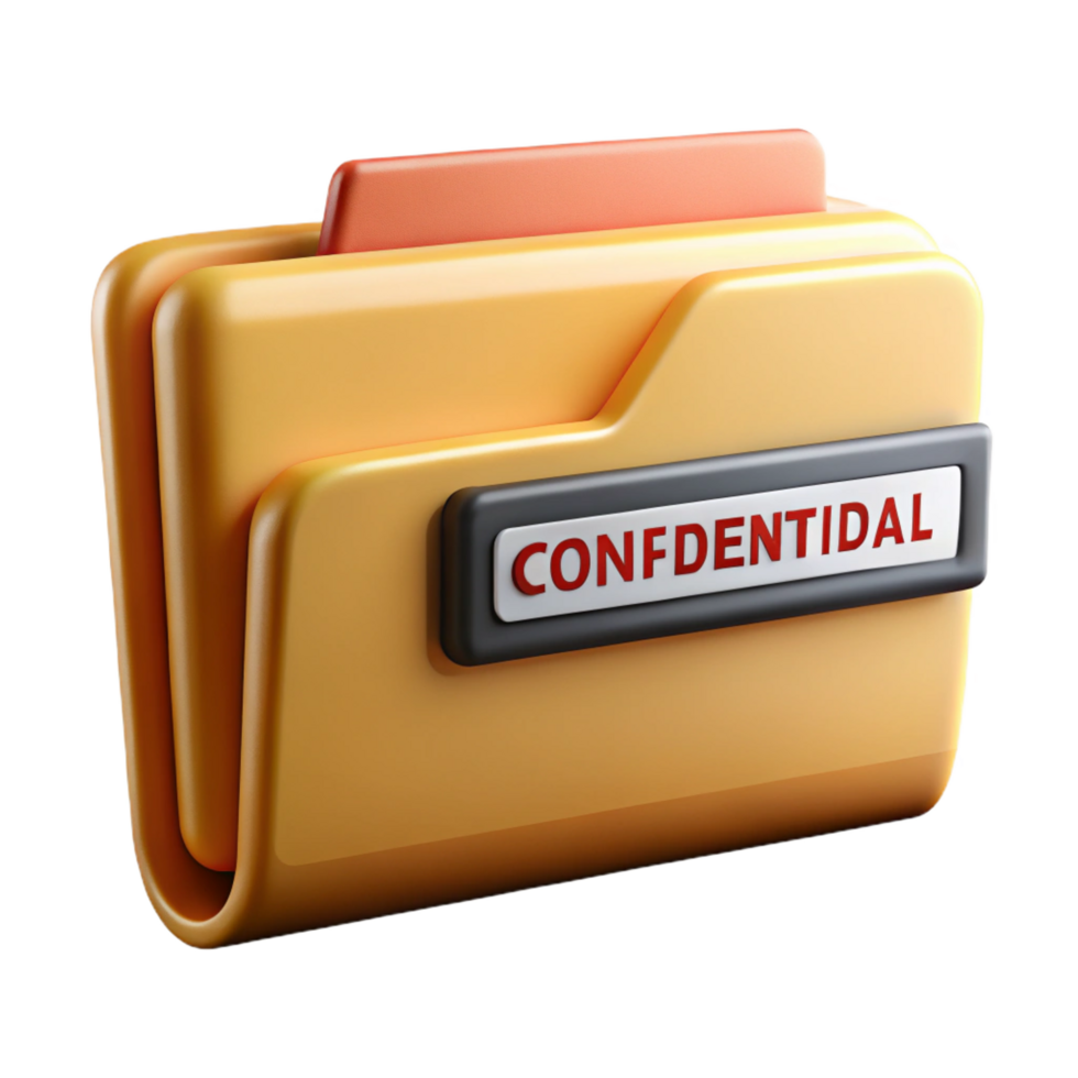 dramatic majestic File folder, manila, labeleConfidential, studio lighting, front view, photorealistic, isolateon transparent background,high-resolution product photography 8K png