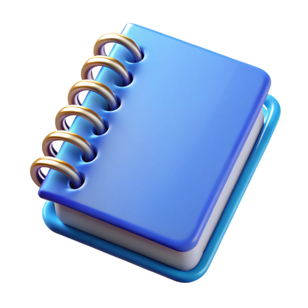 striking intense modern Notebook, spiral bound, blue cover, closed, studio lighting, photorealistic, isolateon transparent background,high-resolution product photography masterfully captured png