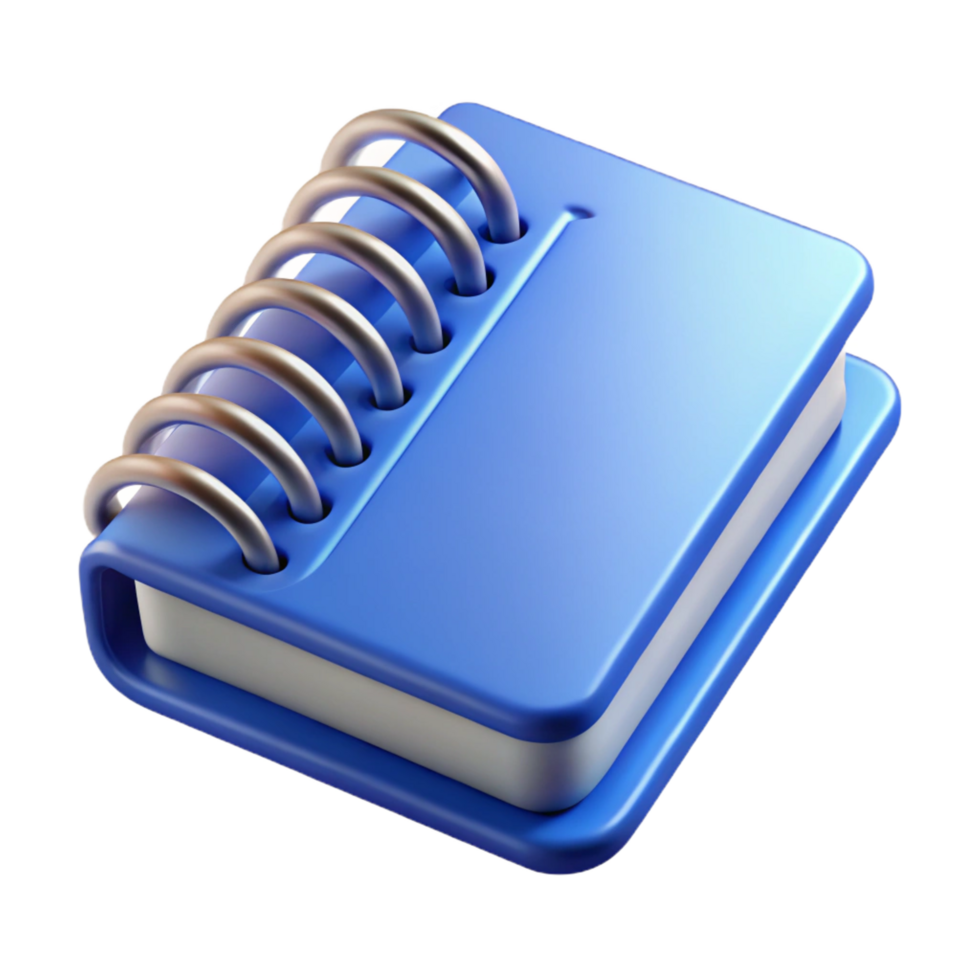 glorious melancholic renaissance Notebook, spiral bound, blue cover, closed, studio lighting, photorealistic, isolateon transparent background,high-resolution product photography exclusive png