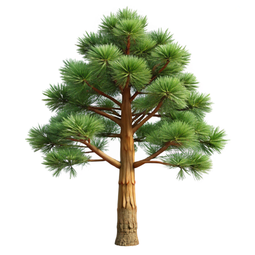 playful dramatic Mature Ponderosa pine tree with long needles, thick trunk, texturebark, soft lighting, isolateon transparent background,high-resolution product photography high resolution png