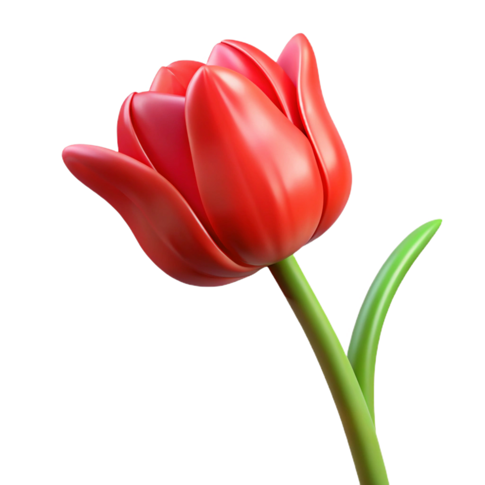 sumptuous whimsical victorian Single retulip with closebud, long stem, glossy finish, studio lighting, front view, isolateon transparent background,high-resolution product photography studio quality png