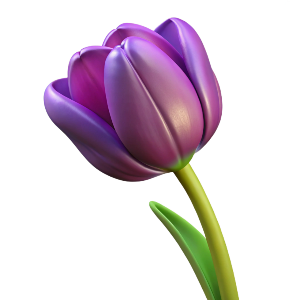 hypnotic baroque Single purple tulip with variegatepetals, long stem, studio lighting, top-down view, isolateon transparent background,high-resolution product photography museum quality png