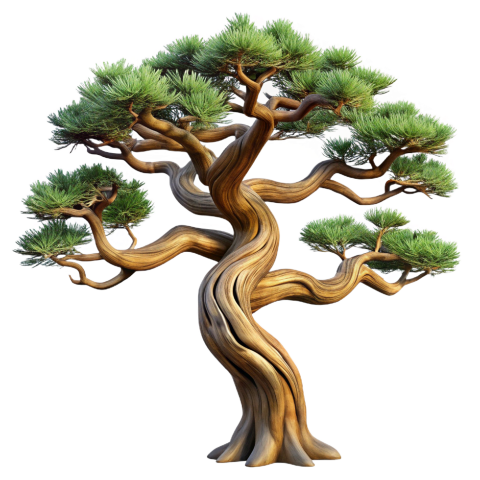 dazzling energetic renaissance Bristlecone pine tree with twistebranches, weatherebark, dramatic lighting, side view, isolateon transparent background,high-resolution product photography precision png