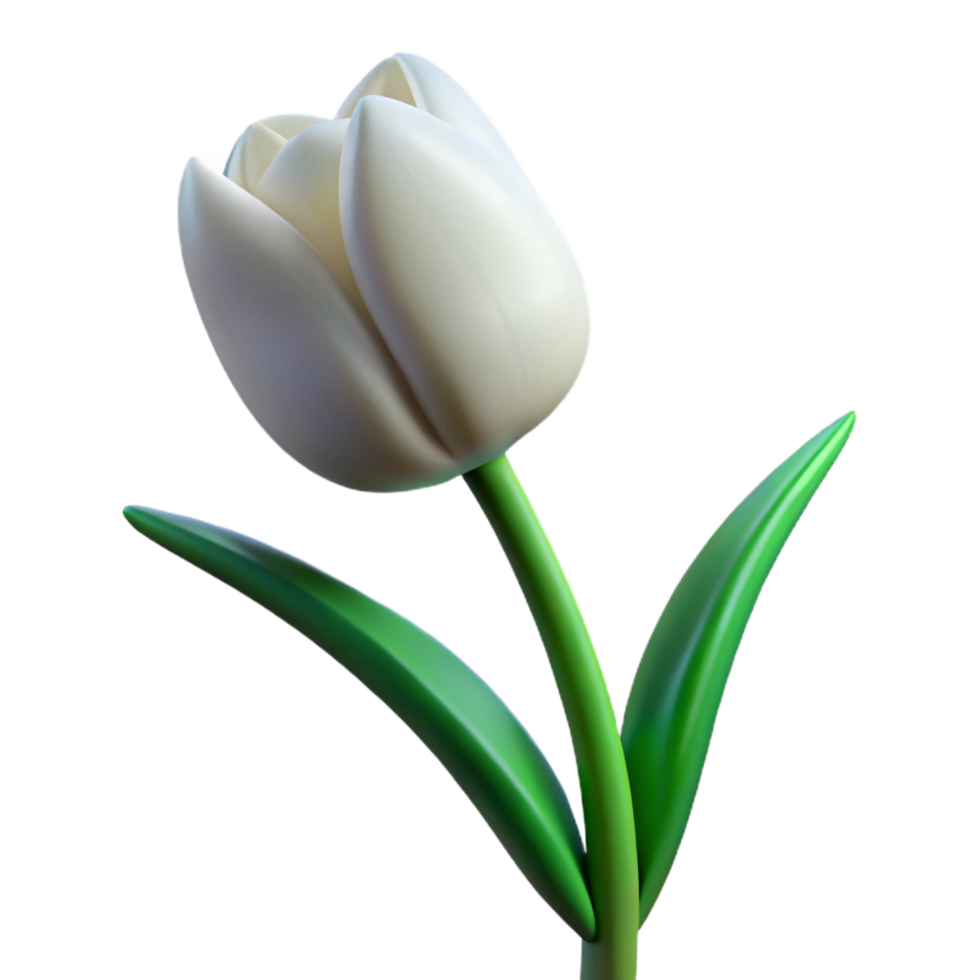 dramatic glorious Single white tulip with pointepetals, green stem, dramatic lighting, isolateon transparent background,high-resolution product photography crisp png