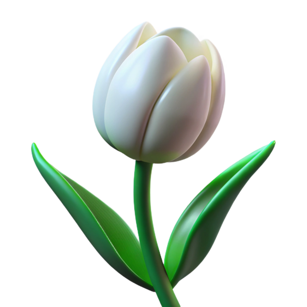 fascinating standout Single white tulip with pointepetals, green stem, dramatic lighting, isolateon transparent background,high-resolution product photography png
