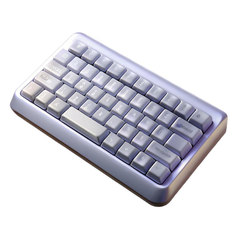 iconic contemporary Wireless keyboard, white keys, silver metallic frame, front view, soft lighting, detaileillustration, isolateon transparent background,high-resolution product photography genuine png