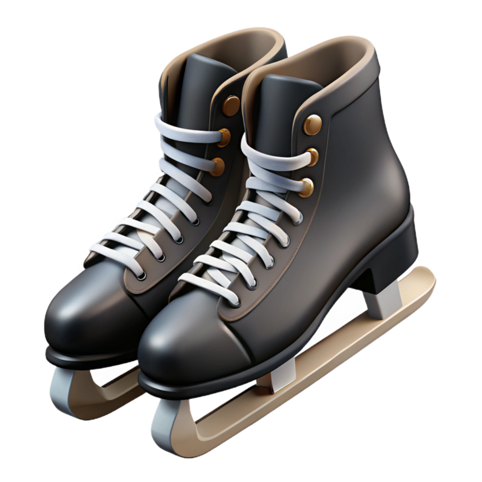 unforgettable artistic Pair of black ice skates, sharp blades, laceup, studio lighting, side view, minimalist style, isolateon transparent background,high-resolution product photography genuine png