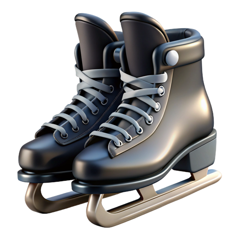 serene futuristic Pair of black ice skates, sharp blades, laceup, studio lighting, side view, minimalist style, isolateon transparent background,high-resolution product photography detailed png